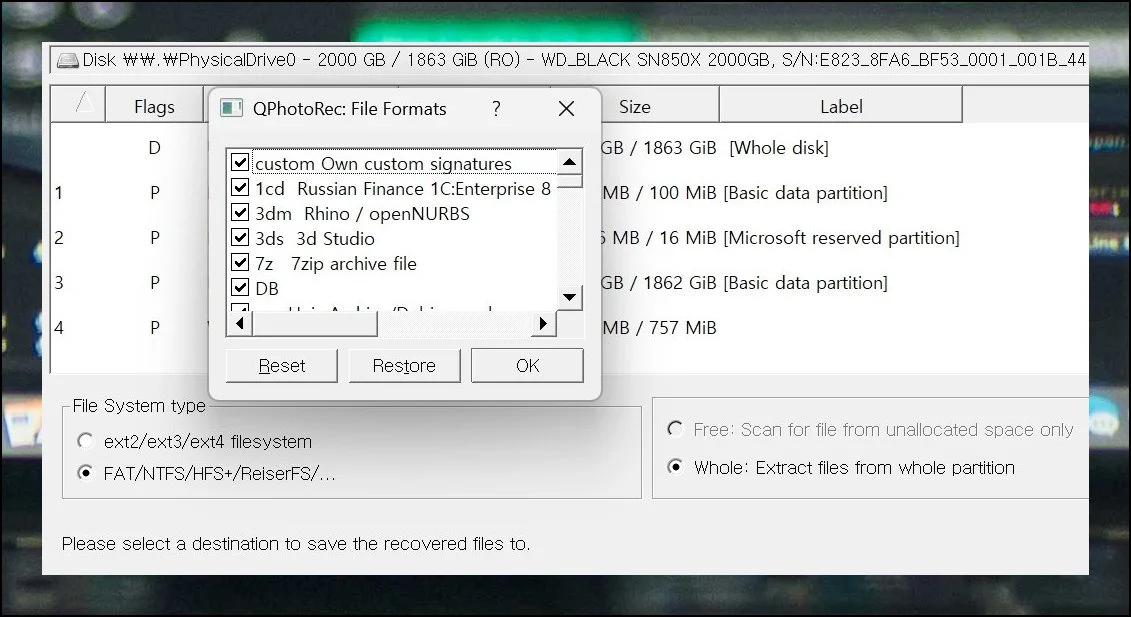 원하는 형식만 골라서 복구 | 인터페이스의 BROWSE 버튼을 클릭하면 복구된 결과물을 보관할 디렉토리를 잡아줄 수 있어요.