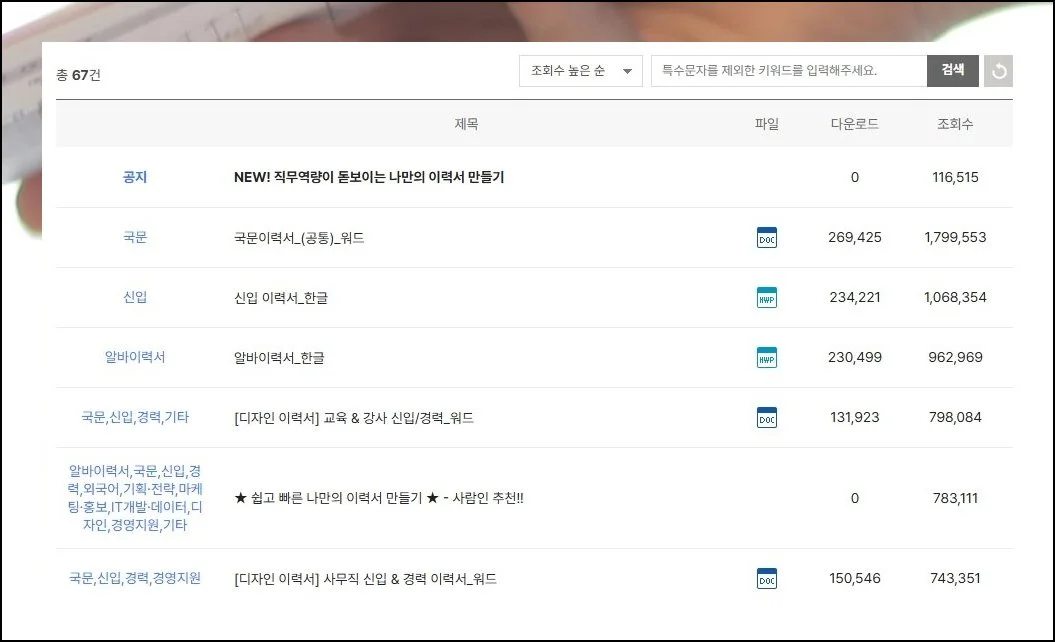 고민 없이 고르는 방법 | 여러 이력서 양식 앞에서 결정이 어렵다면 사용 빈도를 살펴보세요.