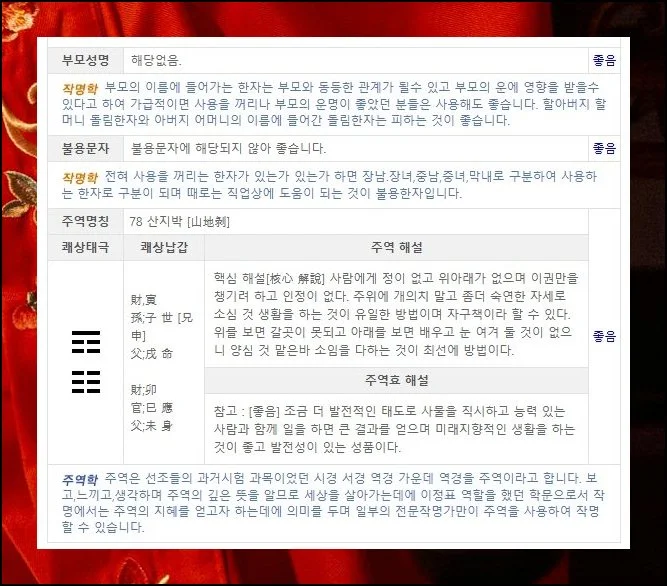 놓치기 쉬운 세부 항목까지 | 부모 사이의 관계나 사용을 삼가야 할 글자 여부도 빈틈없이 점검 가능합니다.