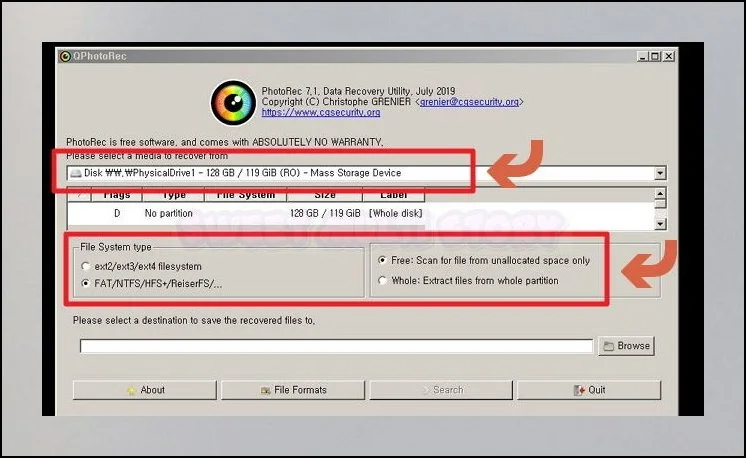 카드 위치와 스캔 범위 설정 | 프로그램 창이 뜨면 첫 번째로 처리할 일이 있습니다.